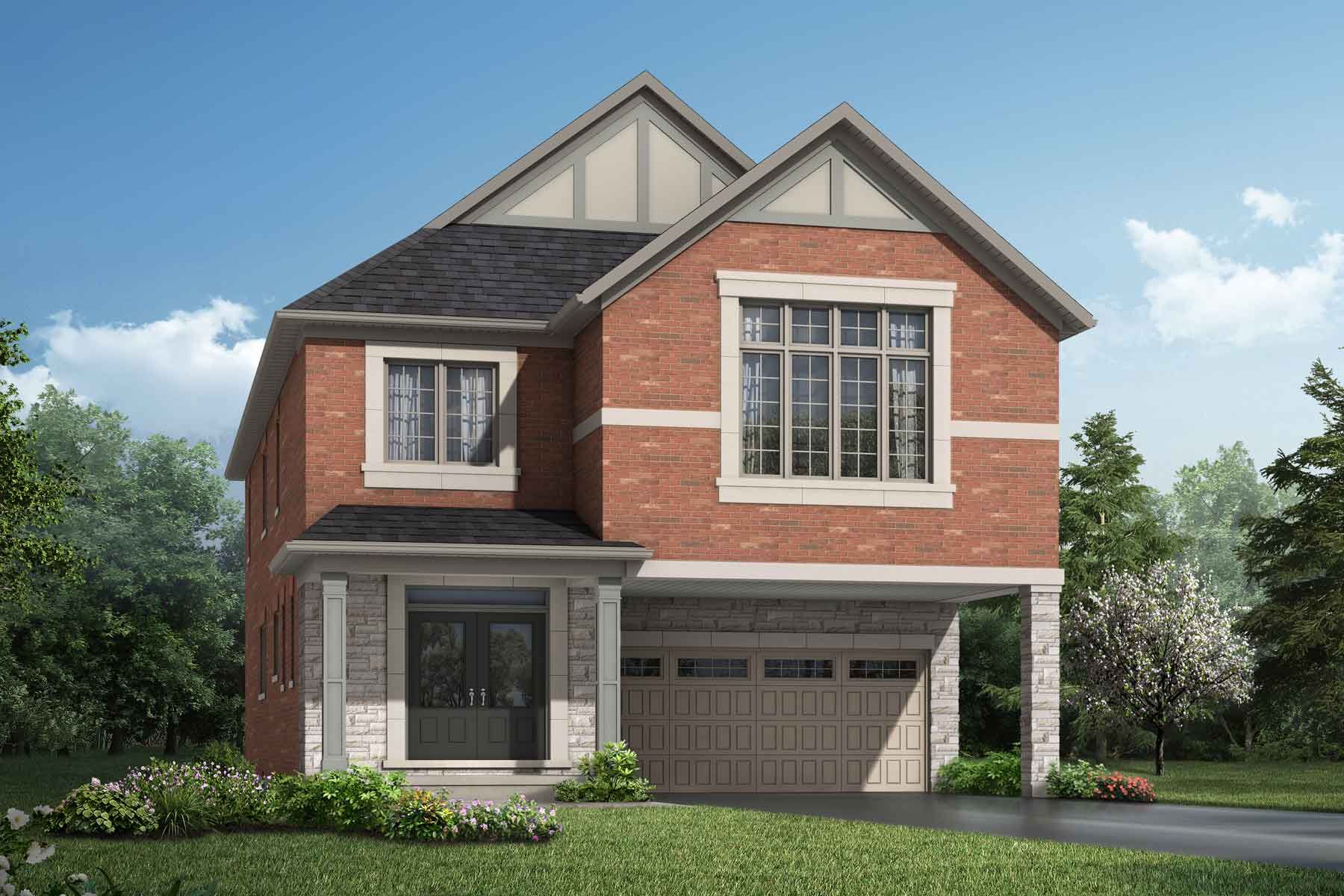  Elevation Front with window, garage, door, exterior brick and exterior stone