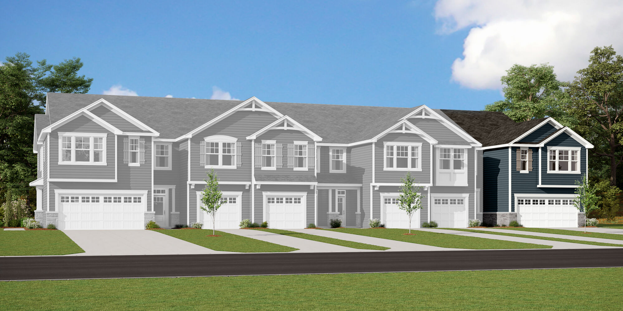  Town Homes with window, garage and door