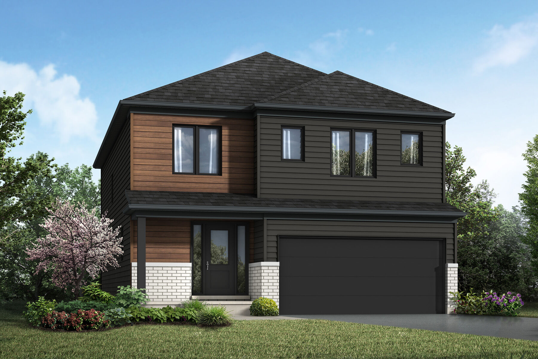  Elevation Front with window, door, garage, exterior clapboard and exterior stone