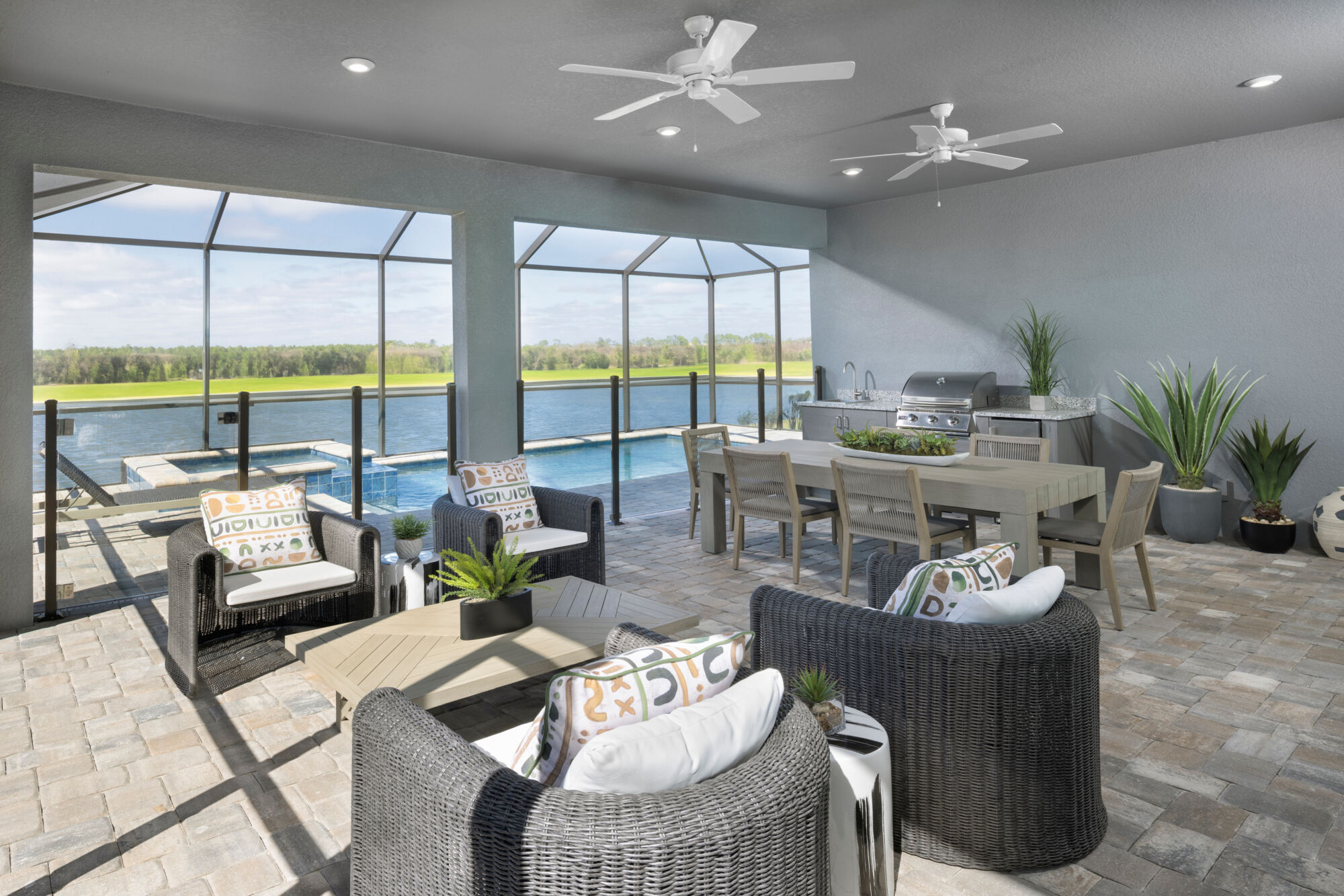  Patio with barbecue grill, stone flooring and tile flooring