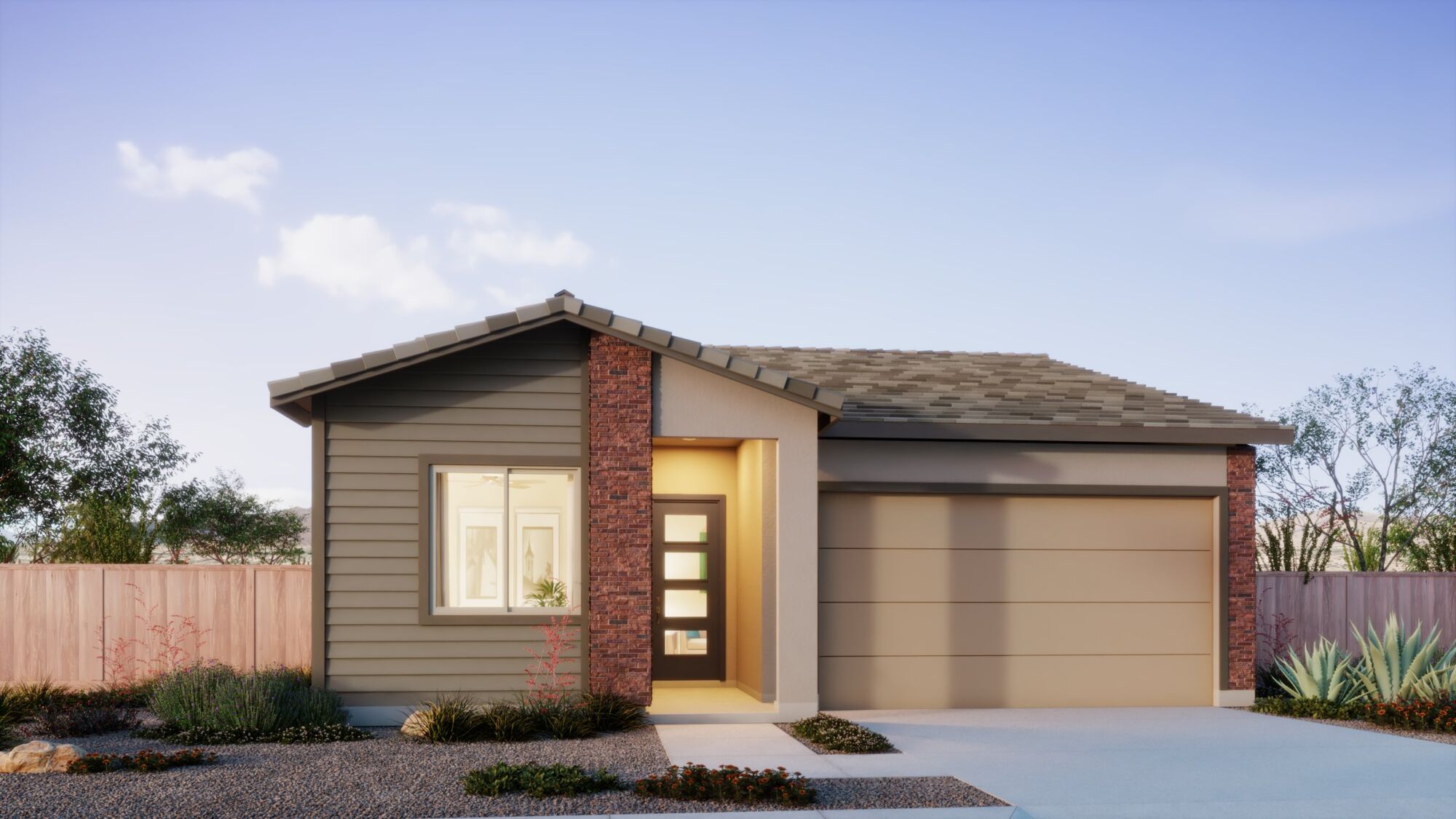 Elevation Front with window, garage, door