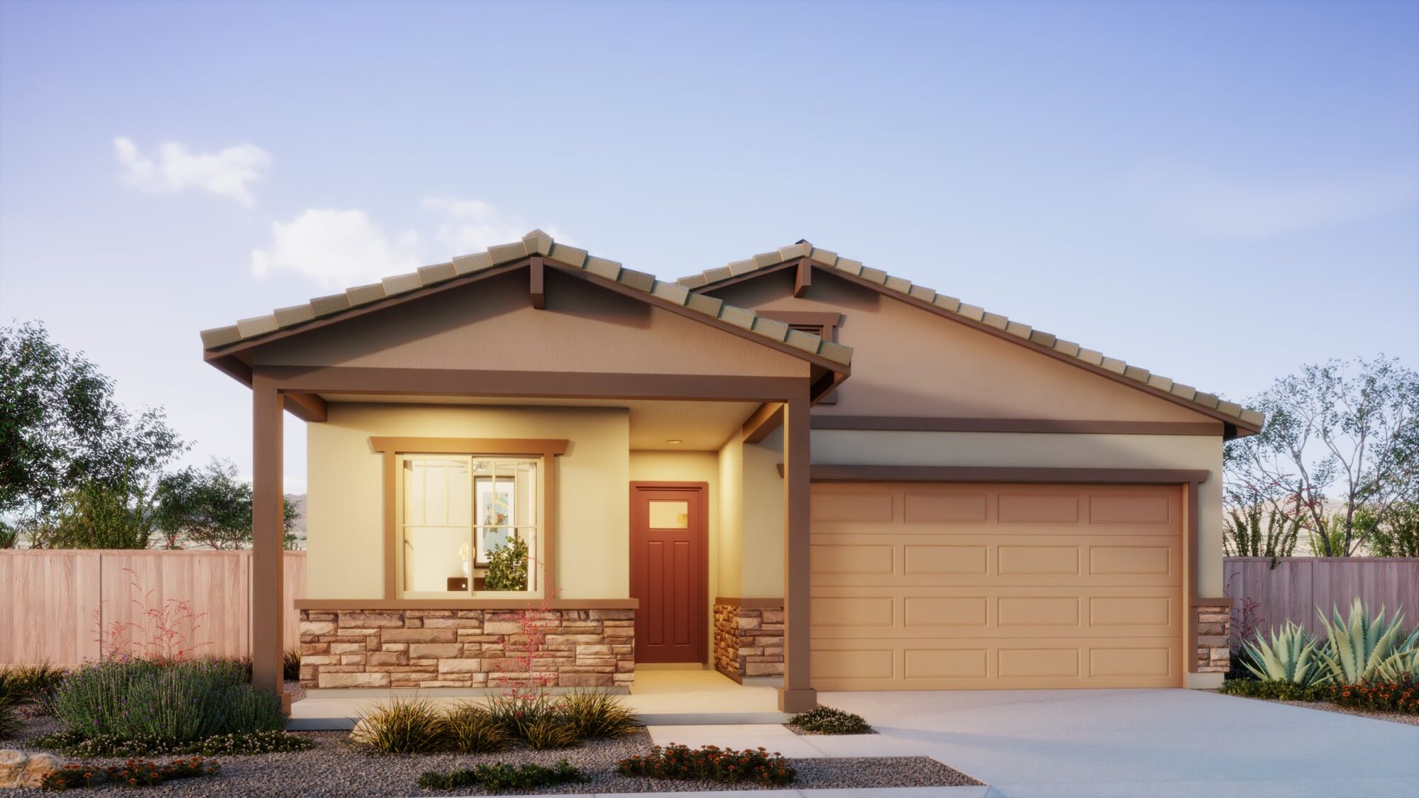 Elevation Front with window, garage, door and exterior clapboard