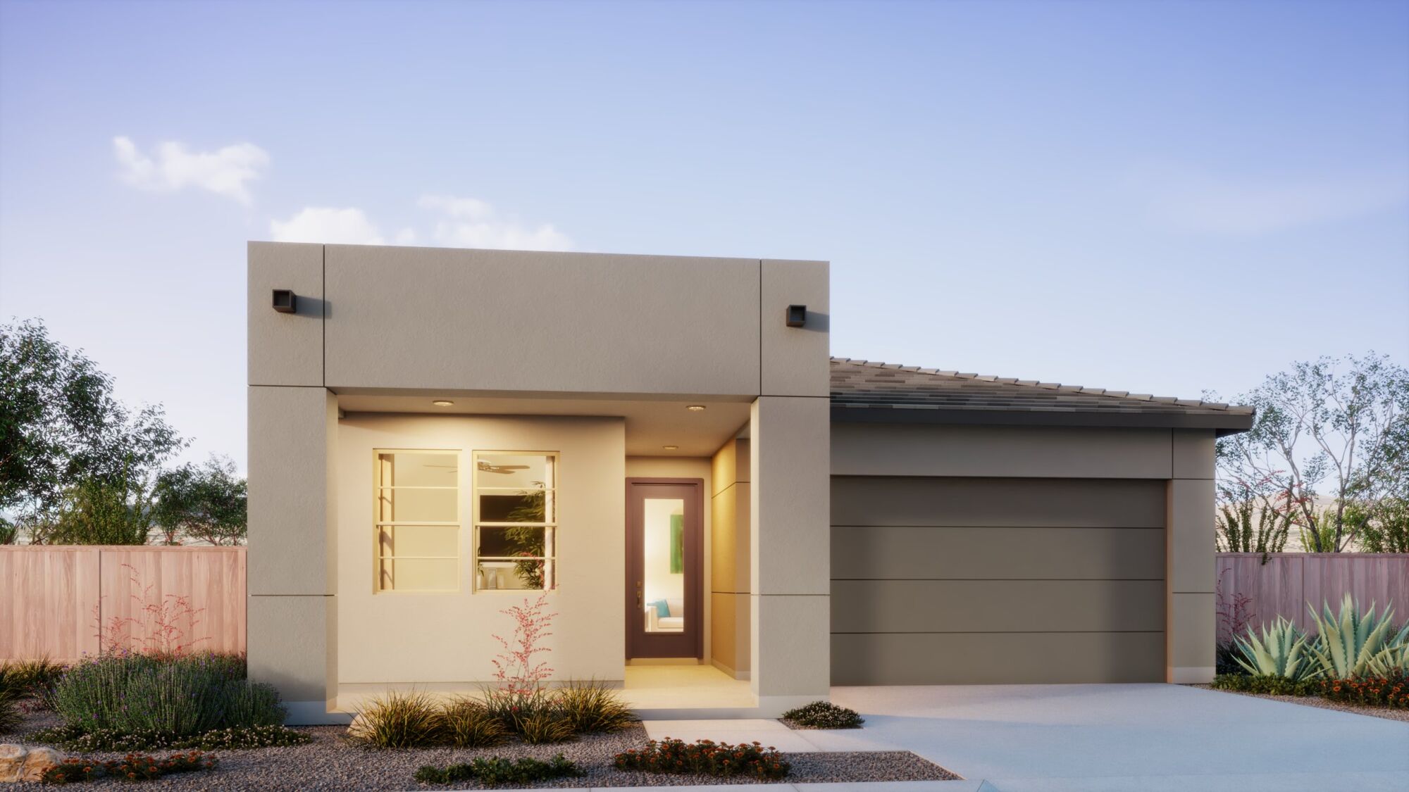 Elevation Front with window, garage, door