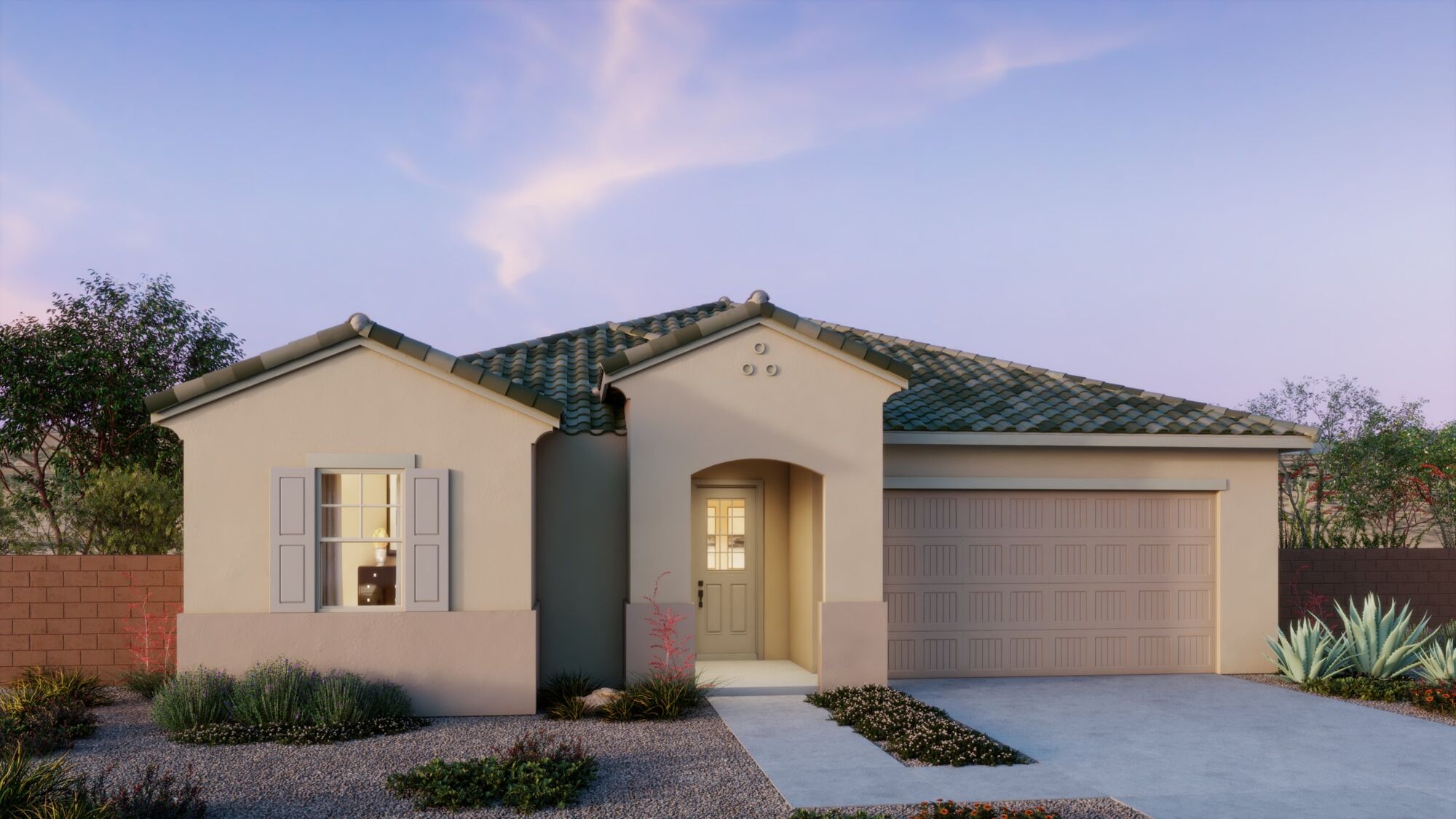 Elevation Front with window, garage and door