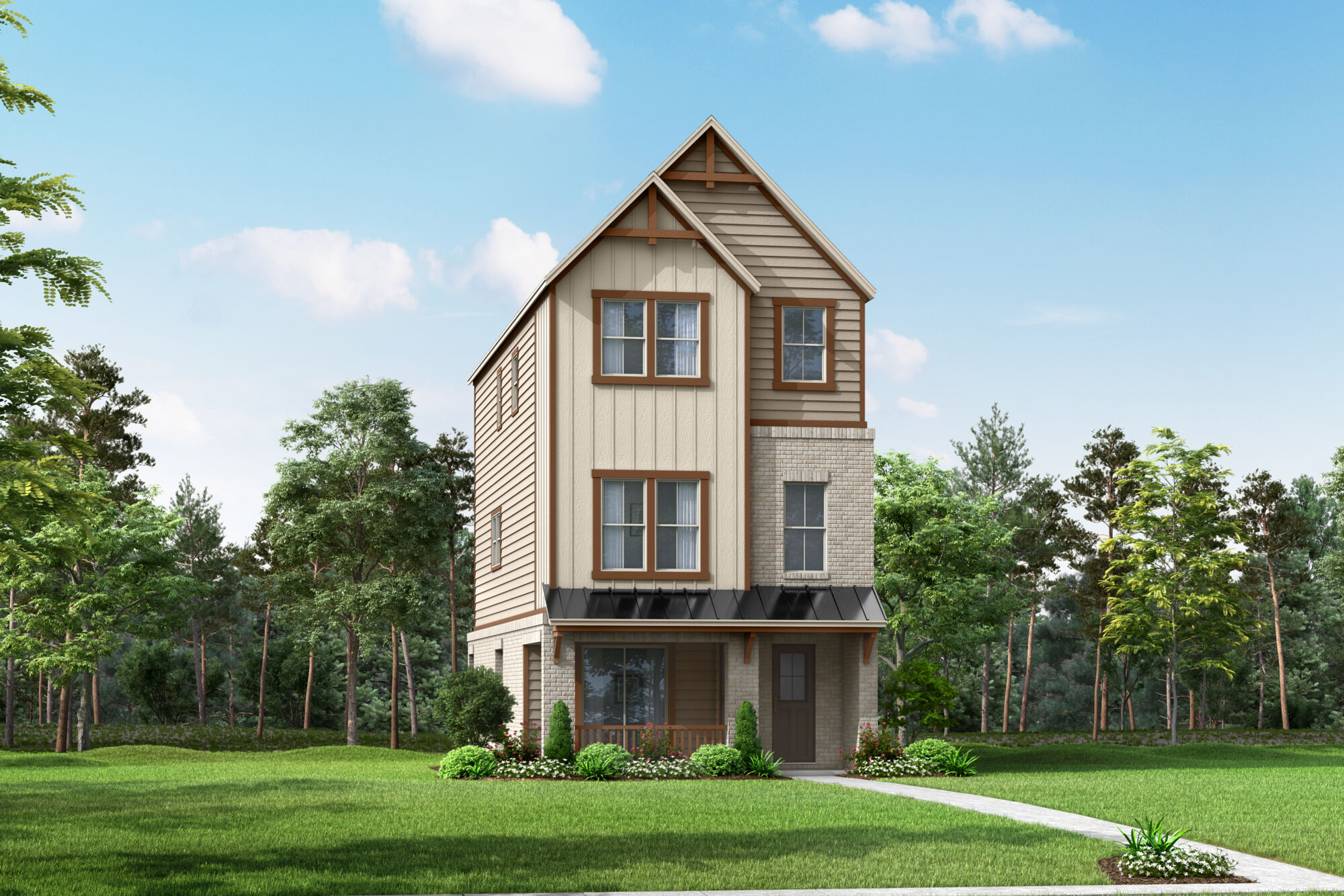 Elevation Front with door, window, exterior siding