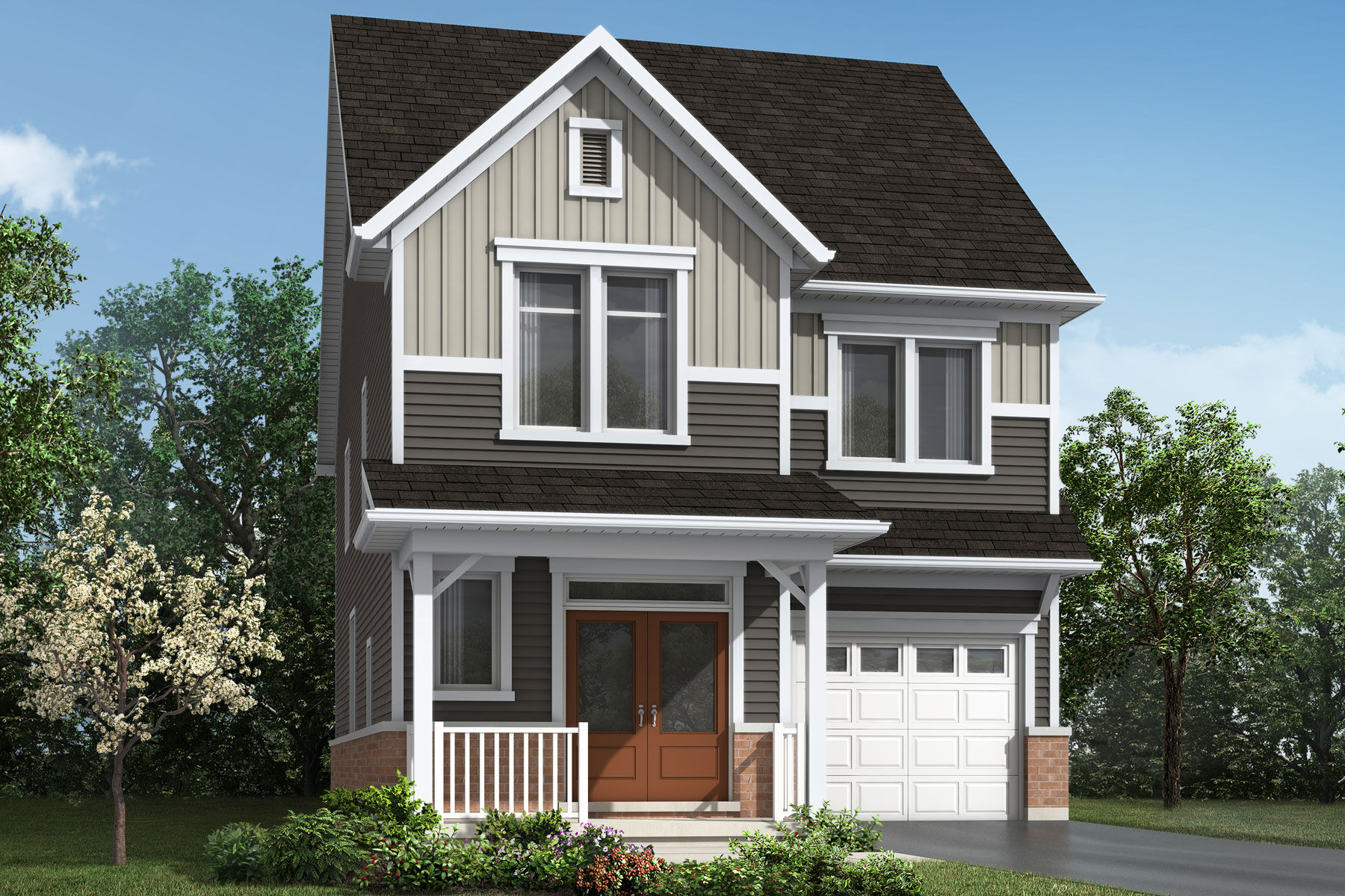  Elevation Front with window, door and garage