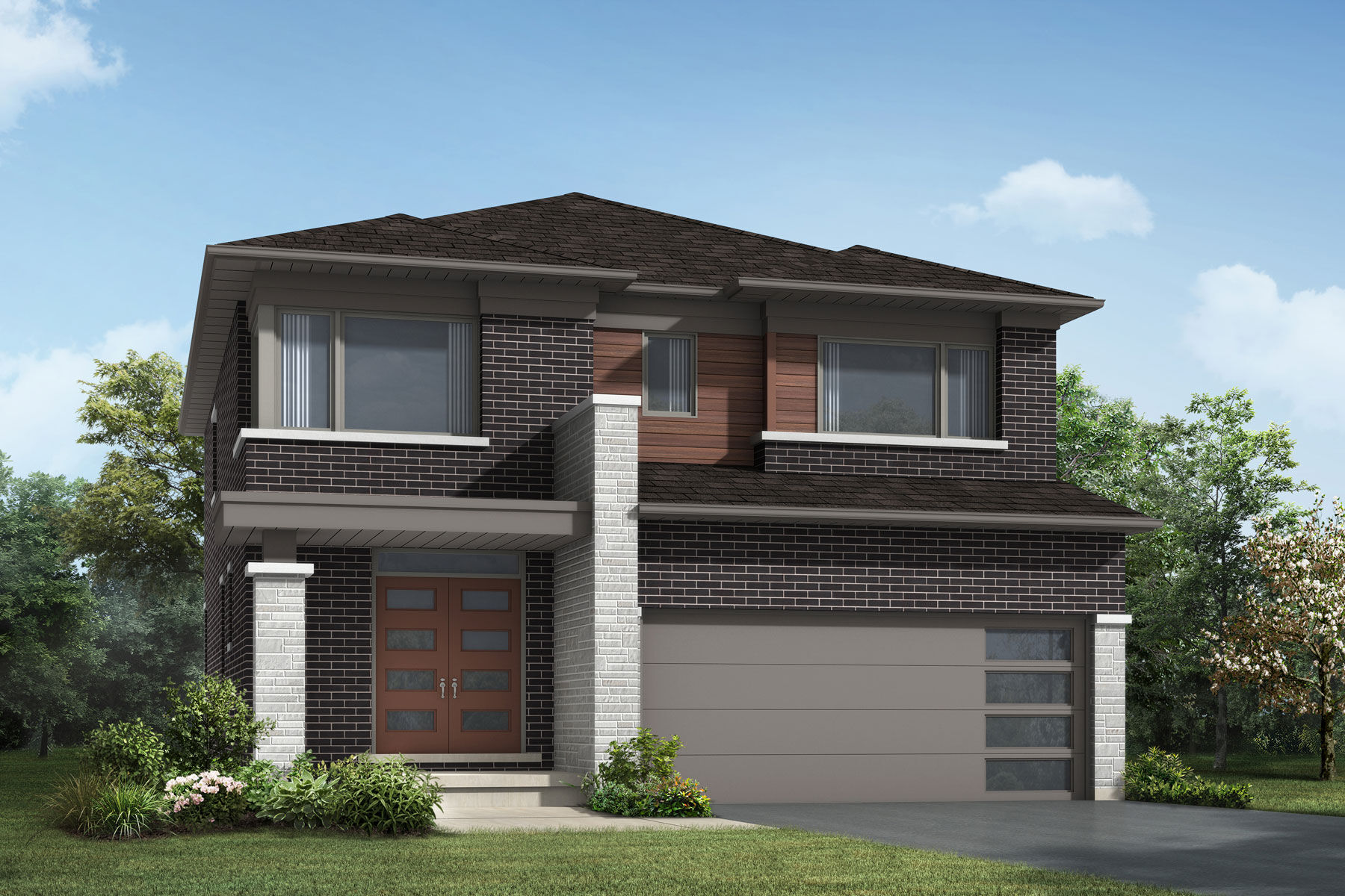  Elevation Front with garage, window, door, exterior brick and exterior stone