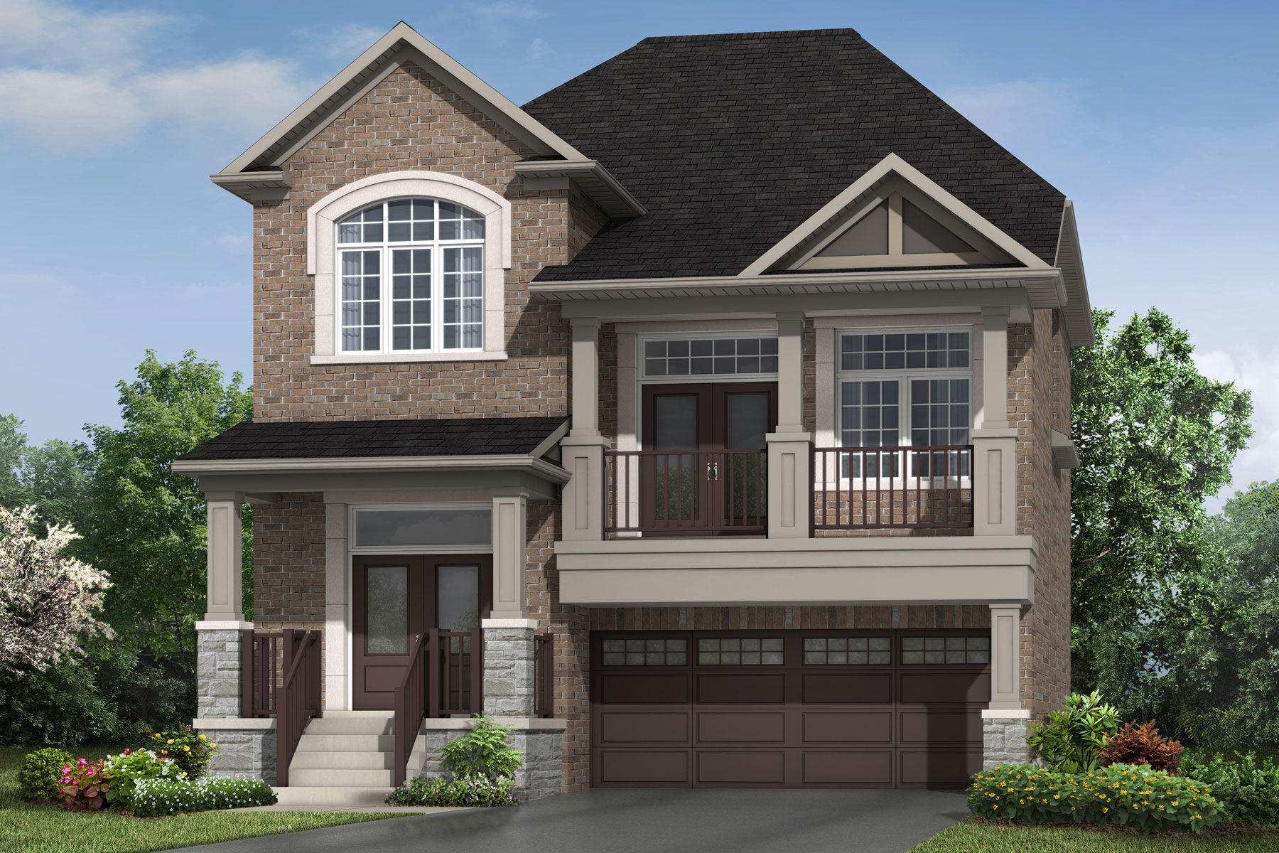  Elevation Front with window, door and garage