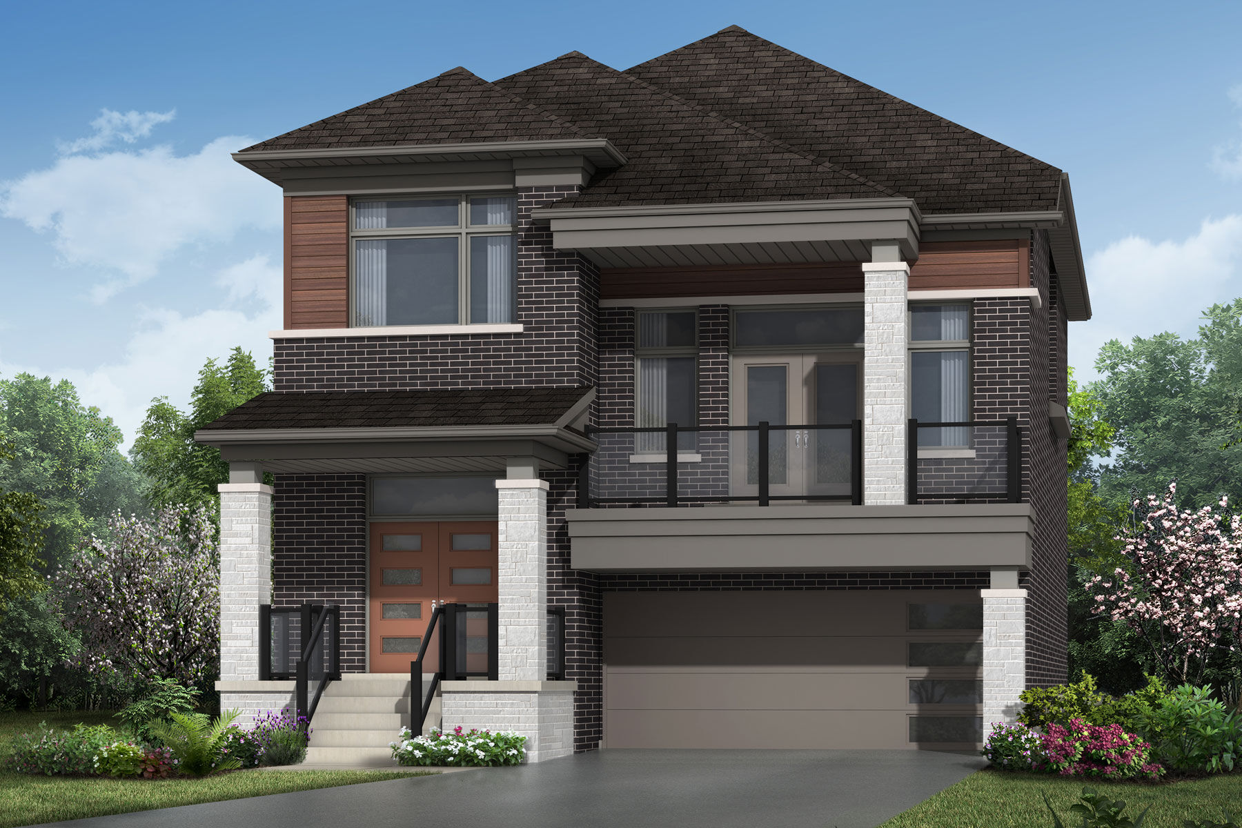  Elevation Front with window, door, garage and exterior stone