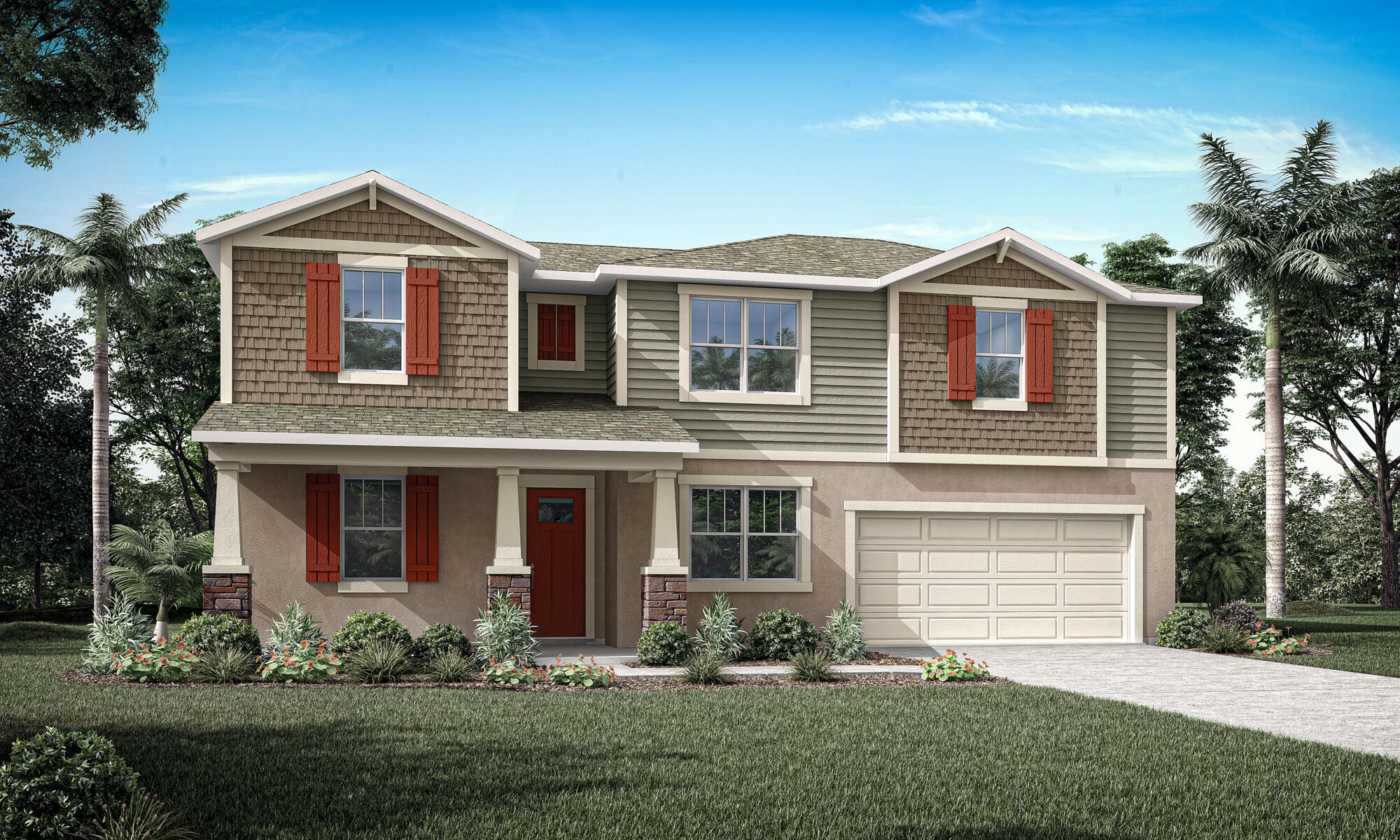  Elevation Front with window, garage and door