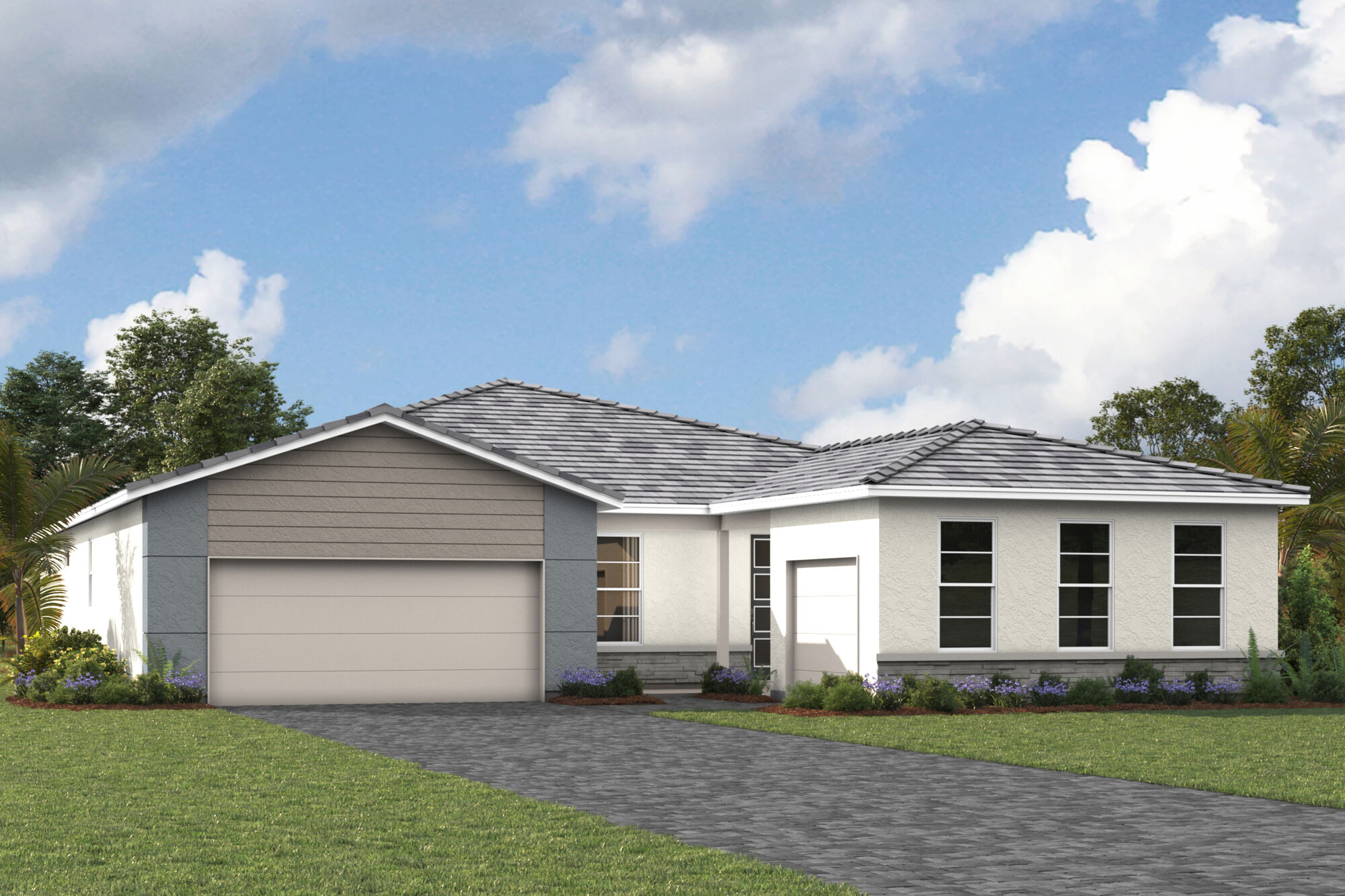  Elevation Front with window, garage and exterior clapboard