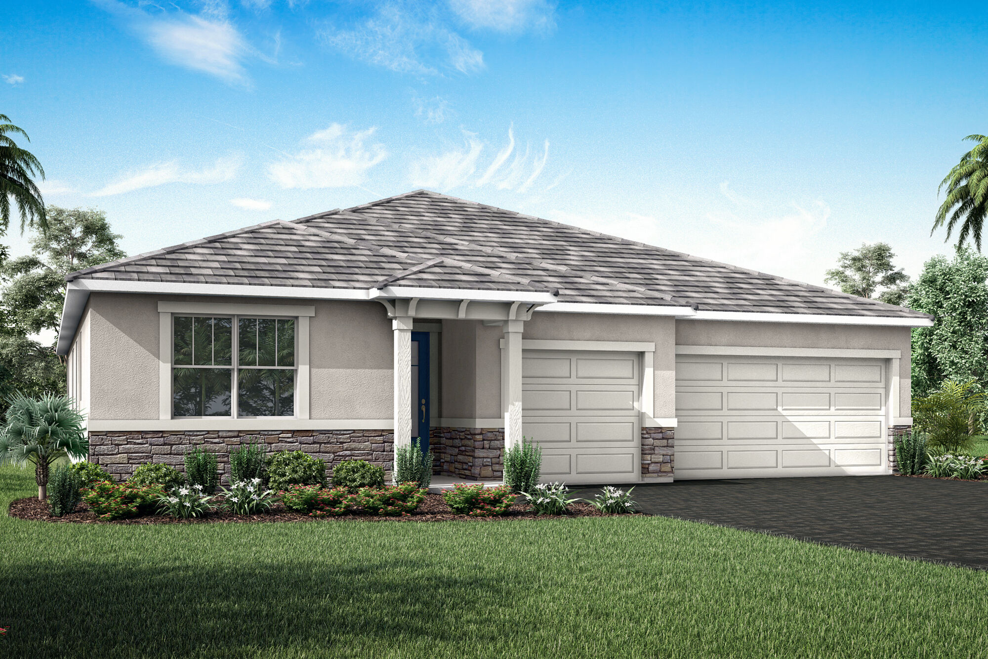  Elevation Front with garage, window and exterior stone