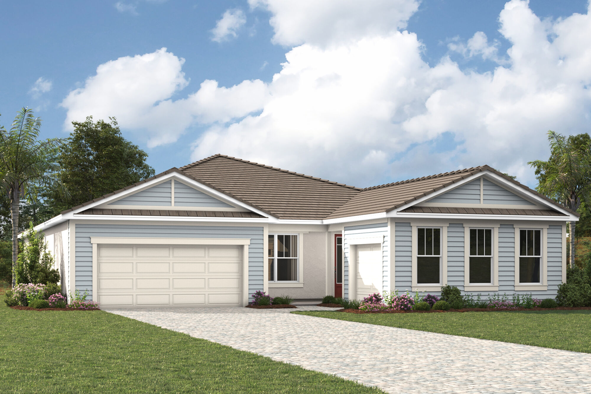  Elevation Front with garage, window and exterior clapboard