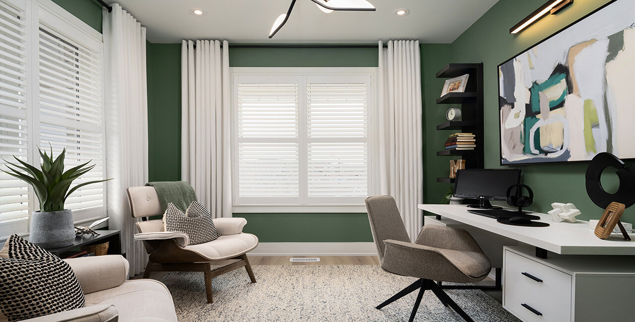  Study Room with painting, curtains, window and rug