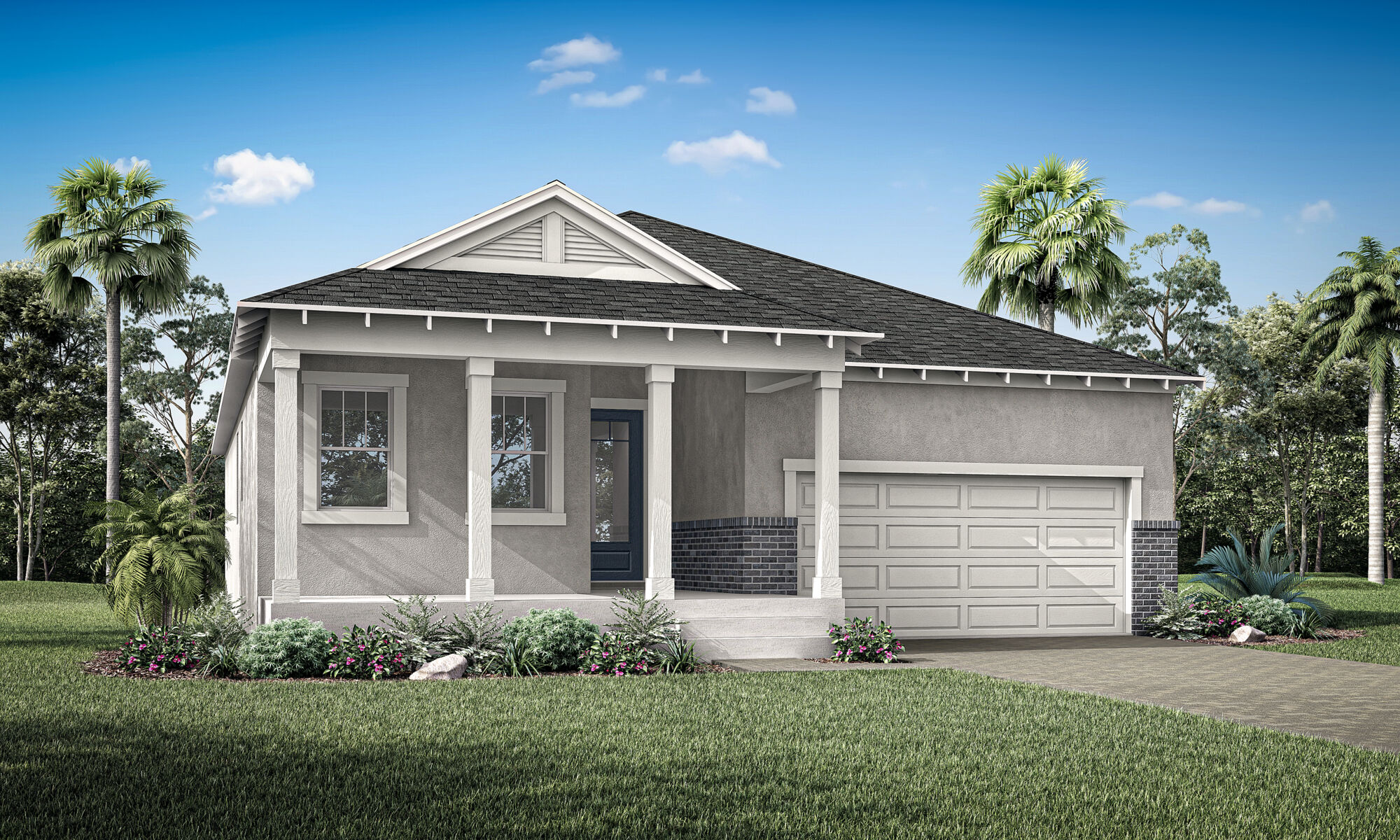  Elevation Front with window, door and garage