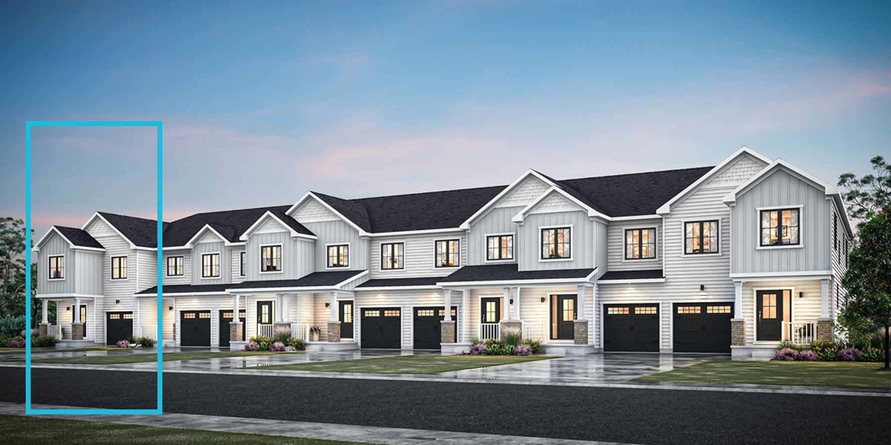 Town Homes with garage, window and door