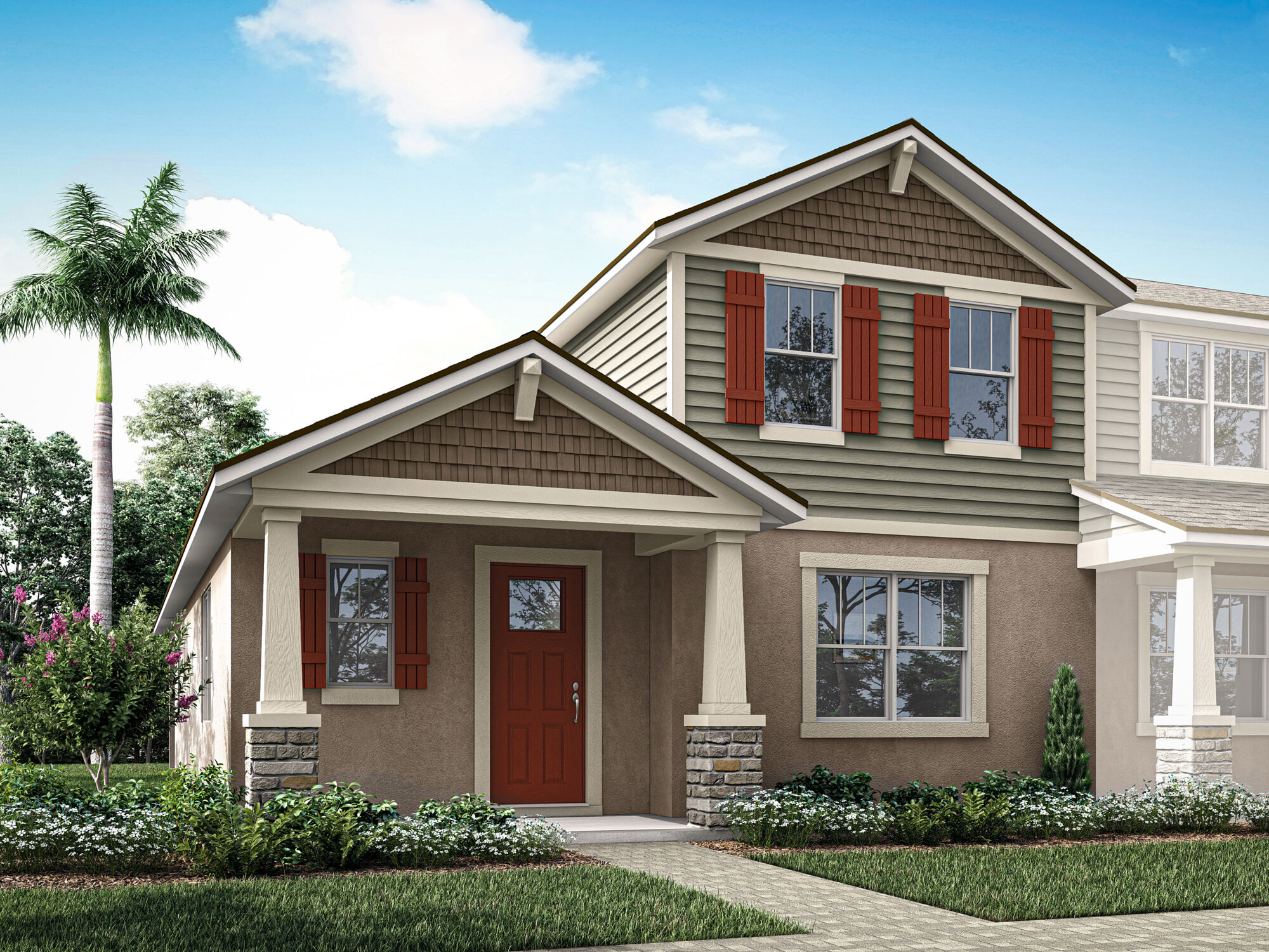  Elevation Front with window, door, exterior brick and exterior clapboard