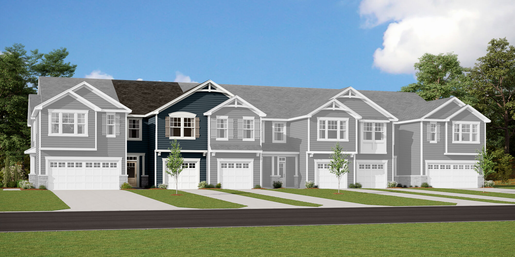  Town Homes with garage, window, door and exterior clapboard