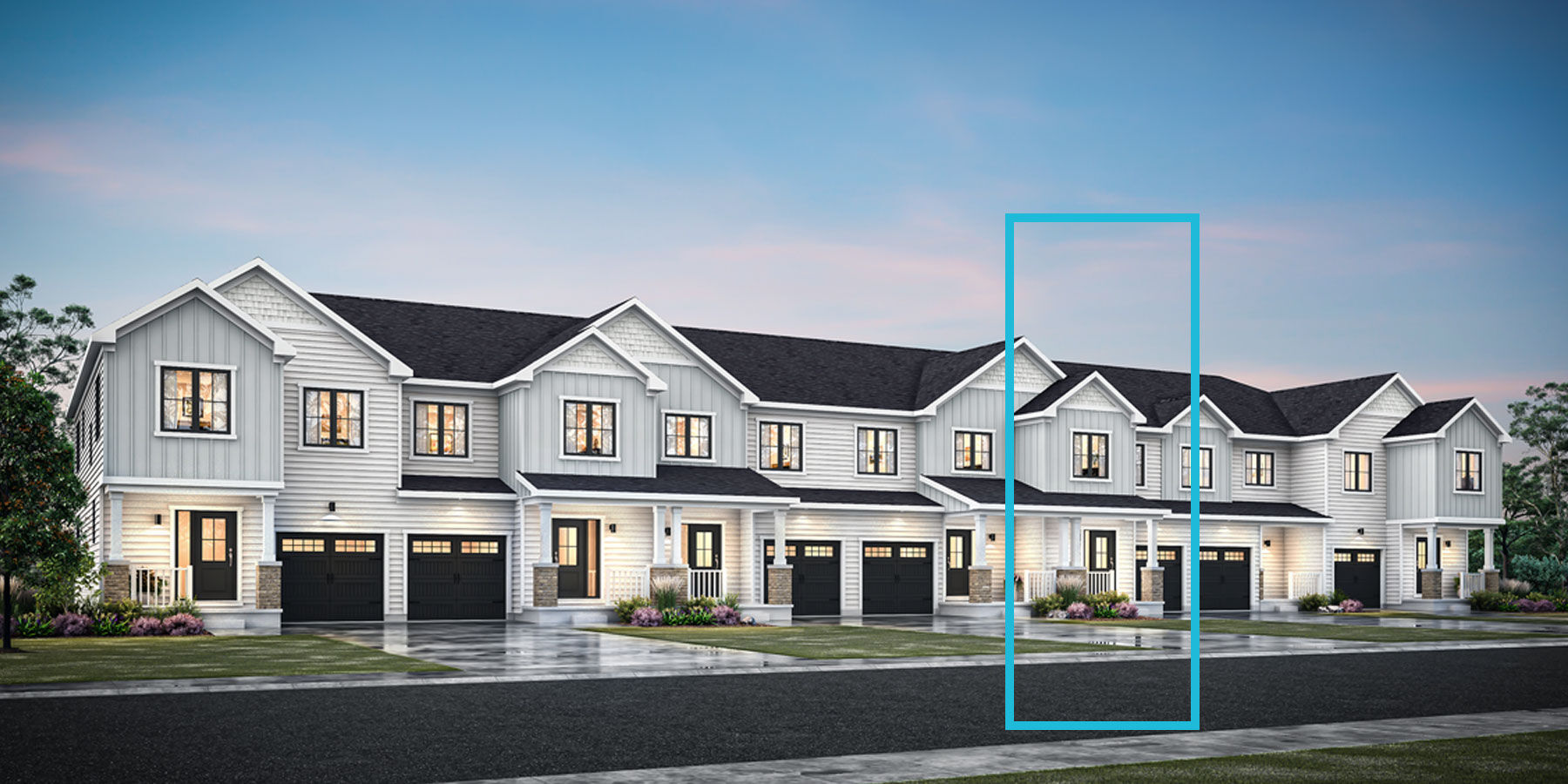 Town Homes with garage, window and door