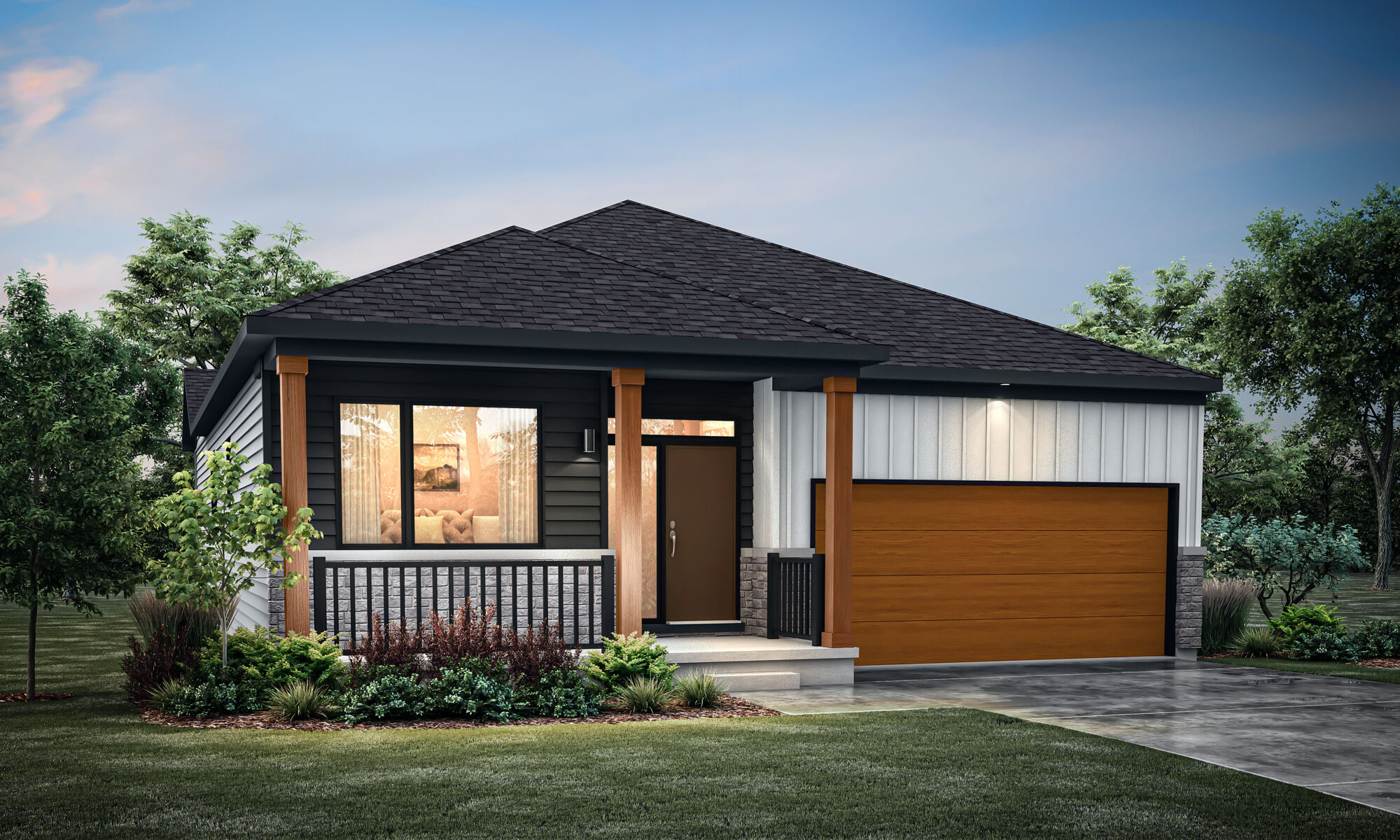  Elevation Front with garage, door and window