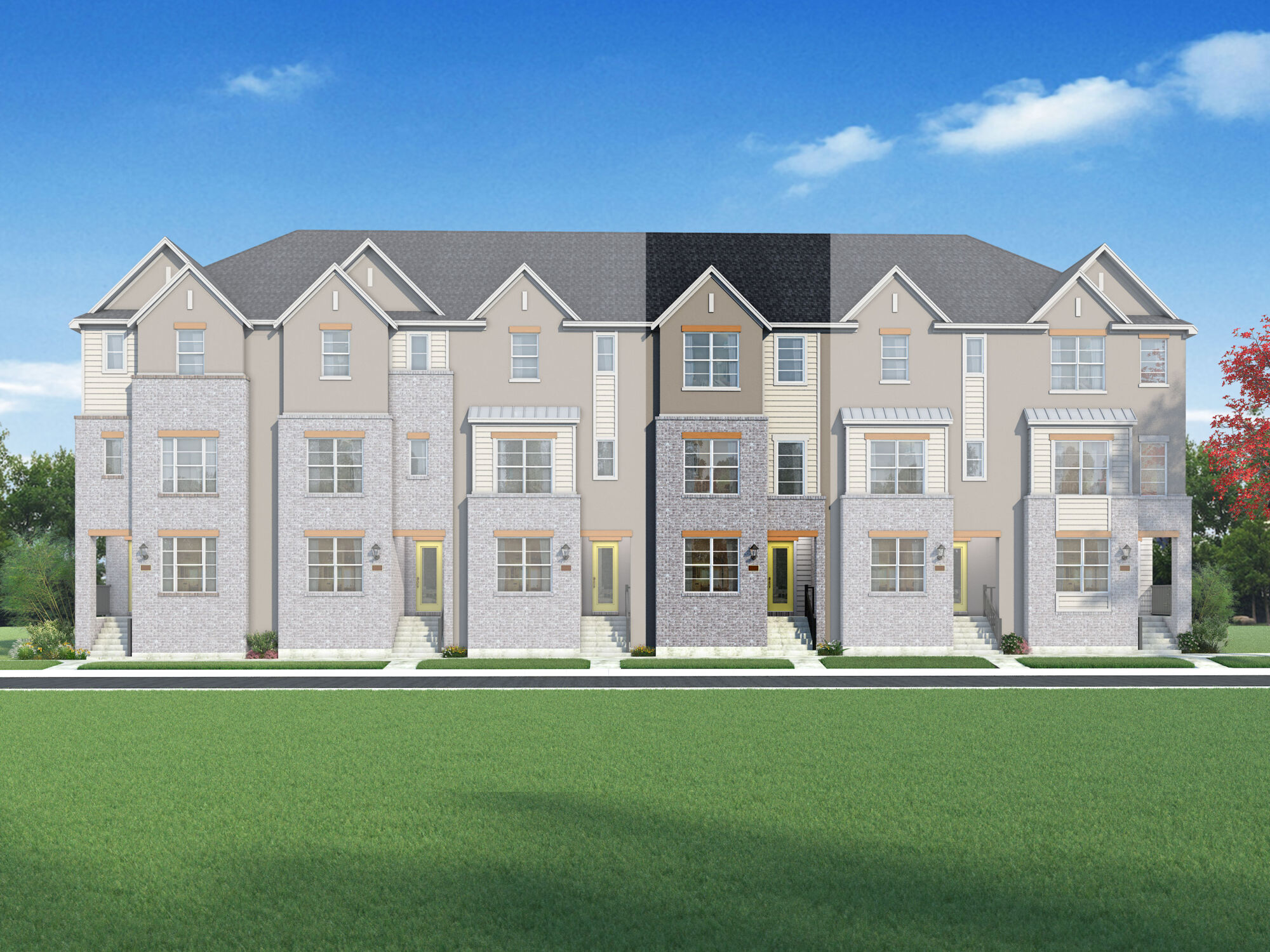 Town Homes with window and exterior stone