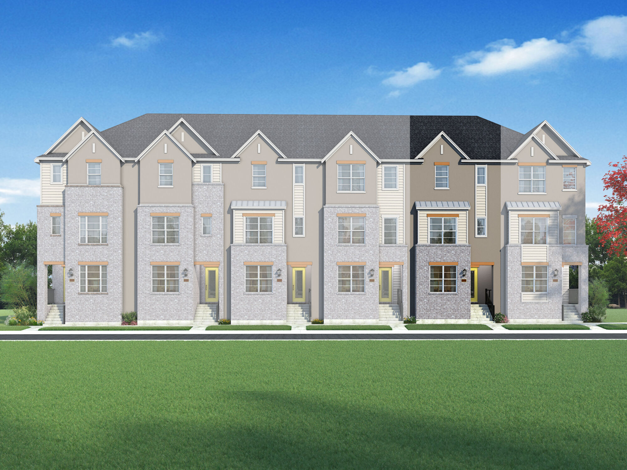 Town Homes with window and exterior stone