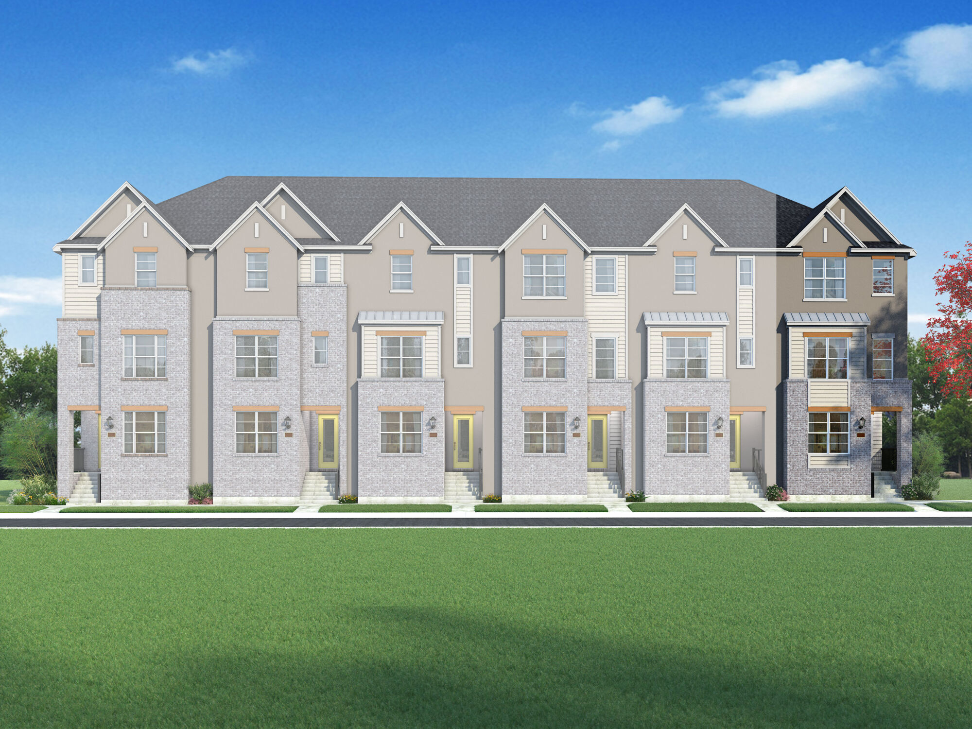 Town Homes with window and exterior stone