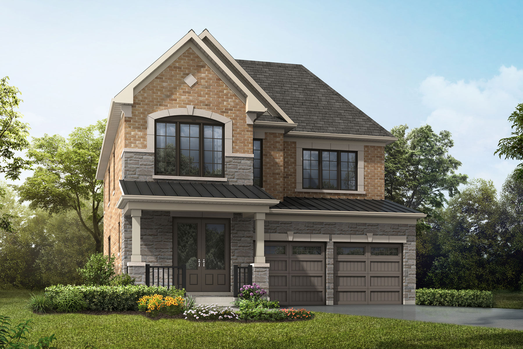 rendering, english manor, lavendar, detached, double car garage