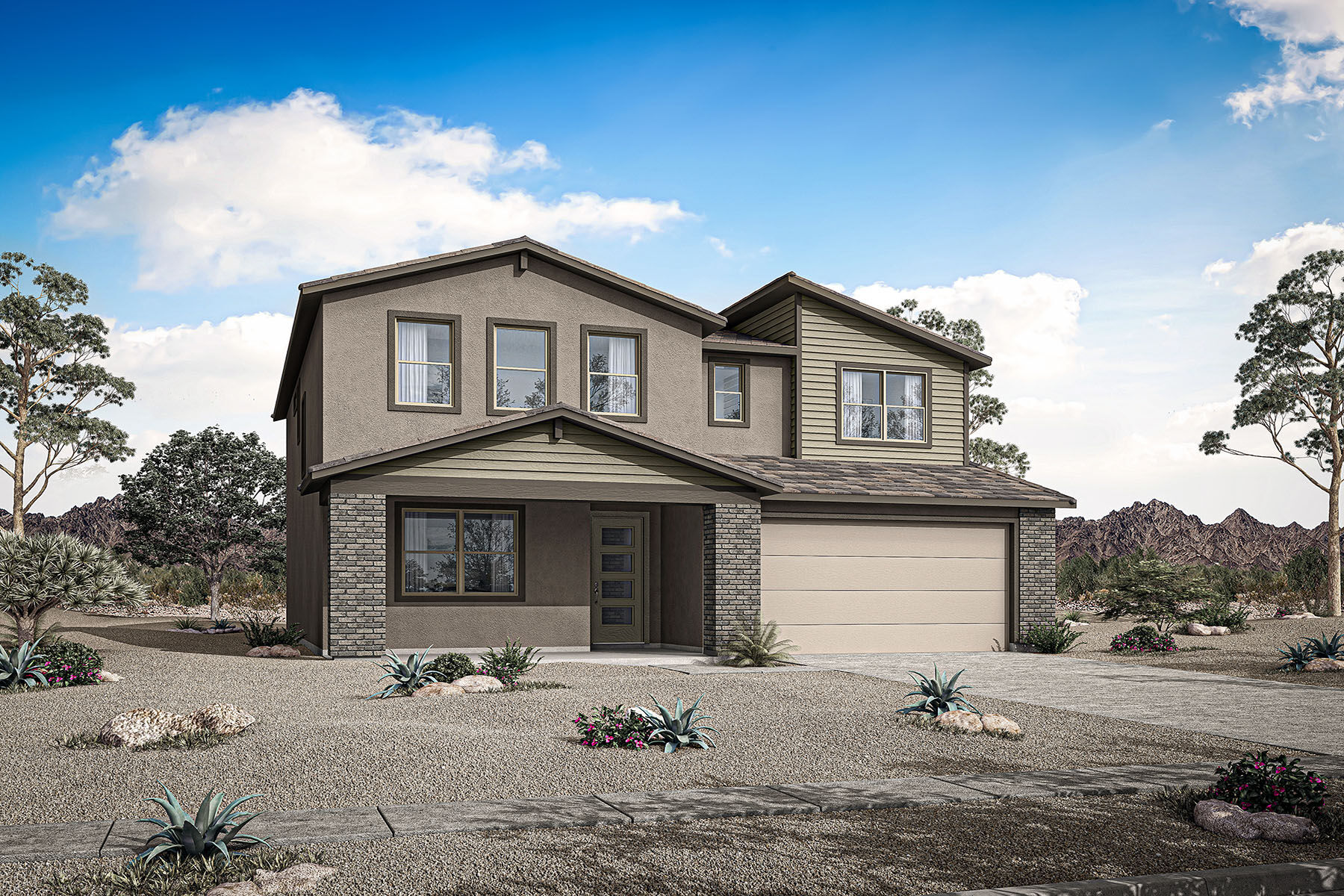  Elevation Front with garage, window, door and exterior clapboard