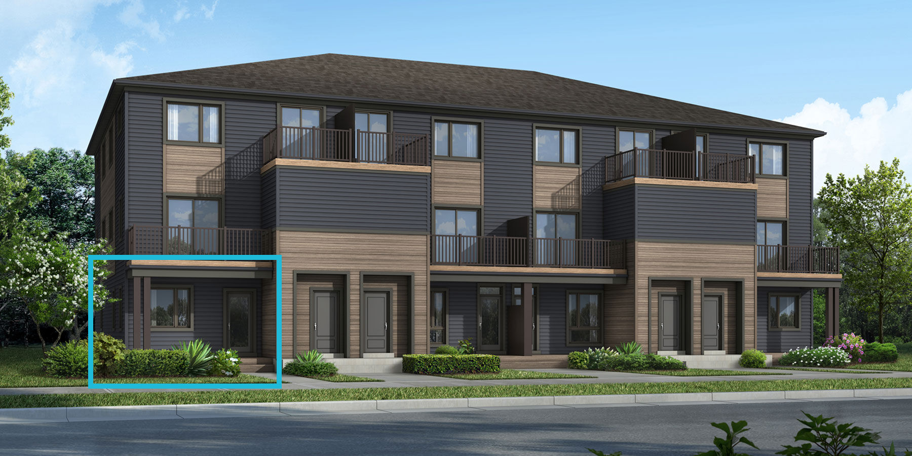 Block Elevation Showing the front entrance in the bottom left corner