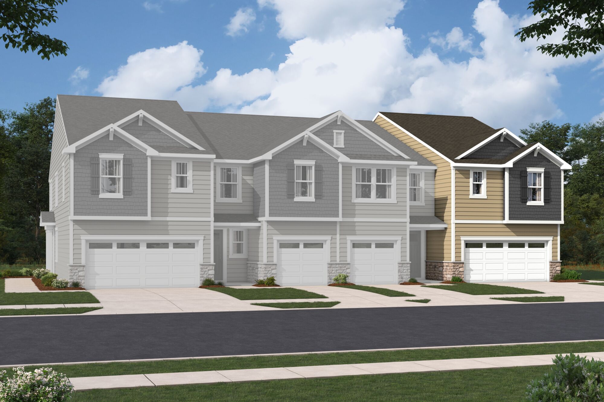  Town Homes with window, garage and exterior clapboard