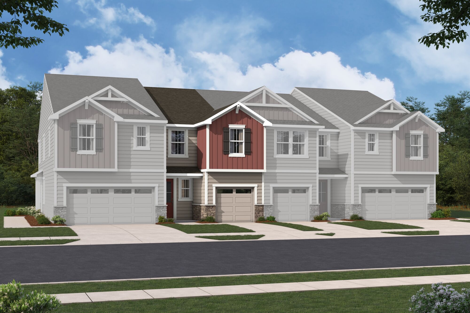 Town Homes with window, garage and exterior clapboard