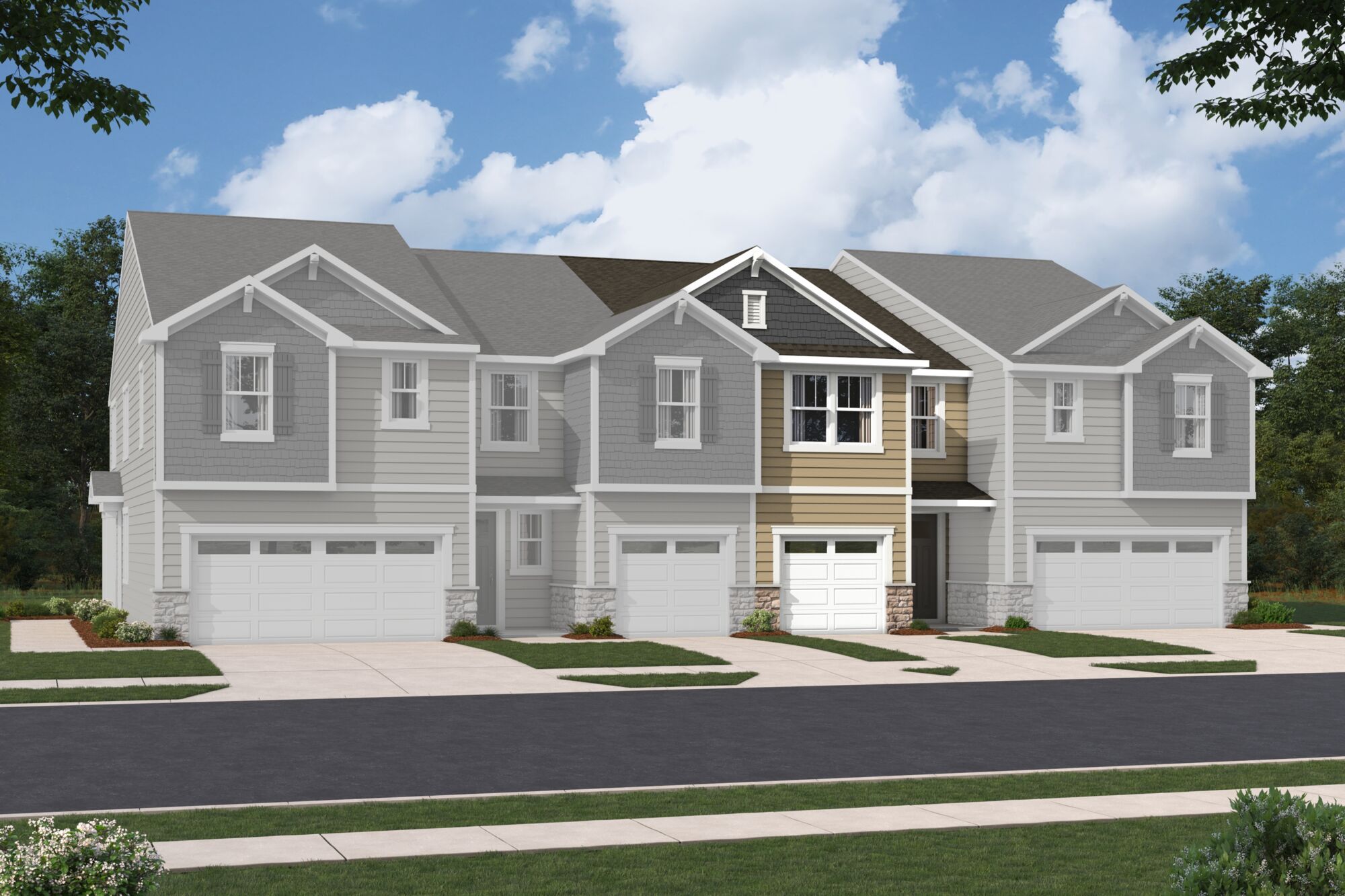  Town Homes with window, garage, door and exterior clapboard
