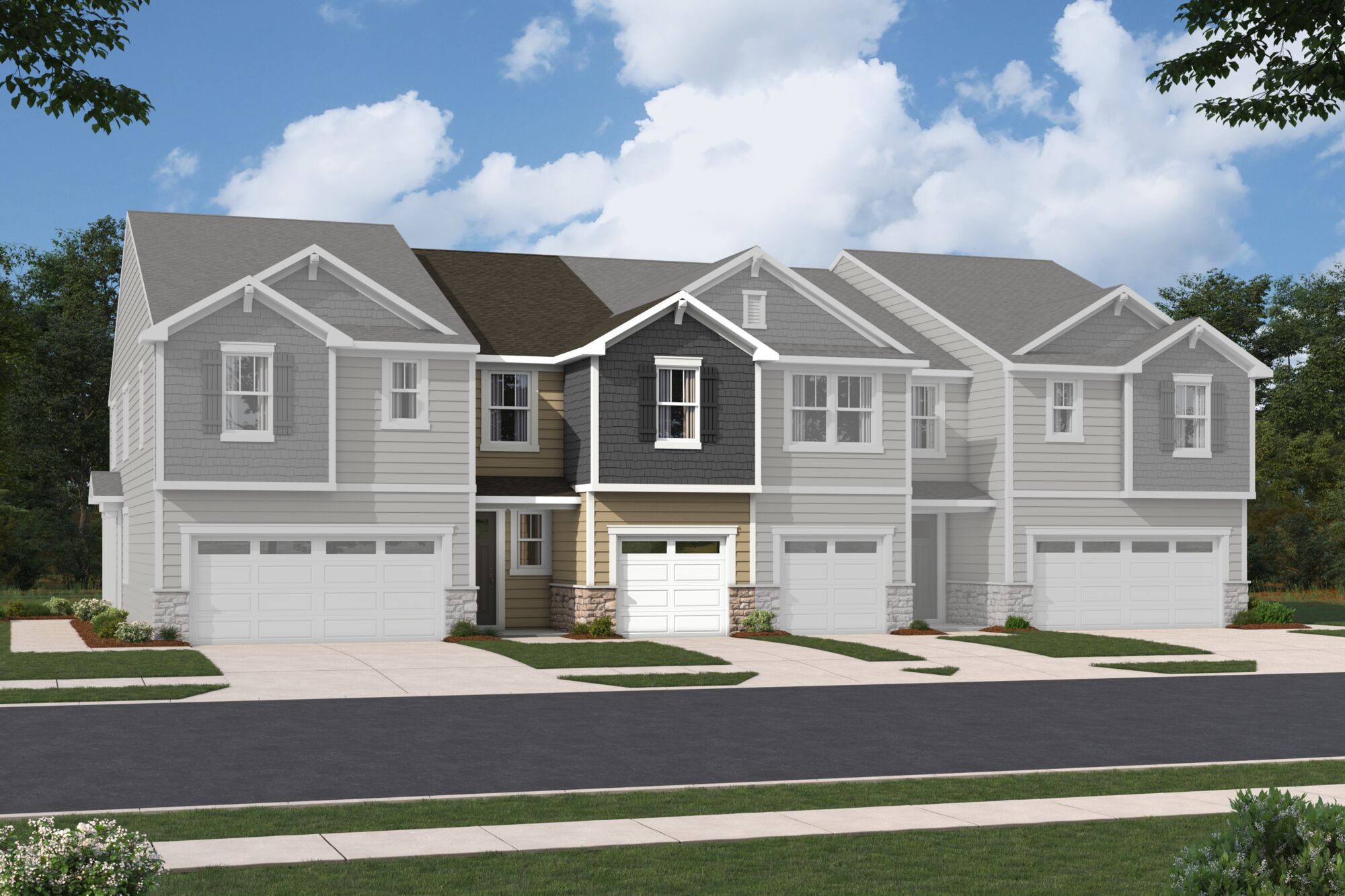 Town Homes with window, garage and exterior clapboard