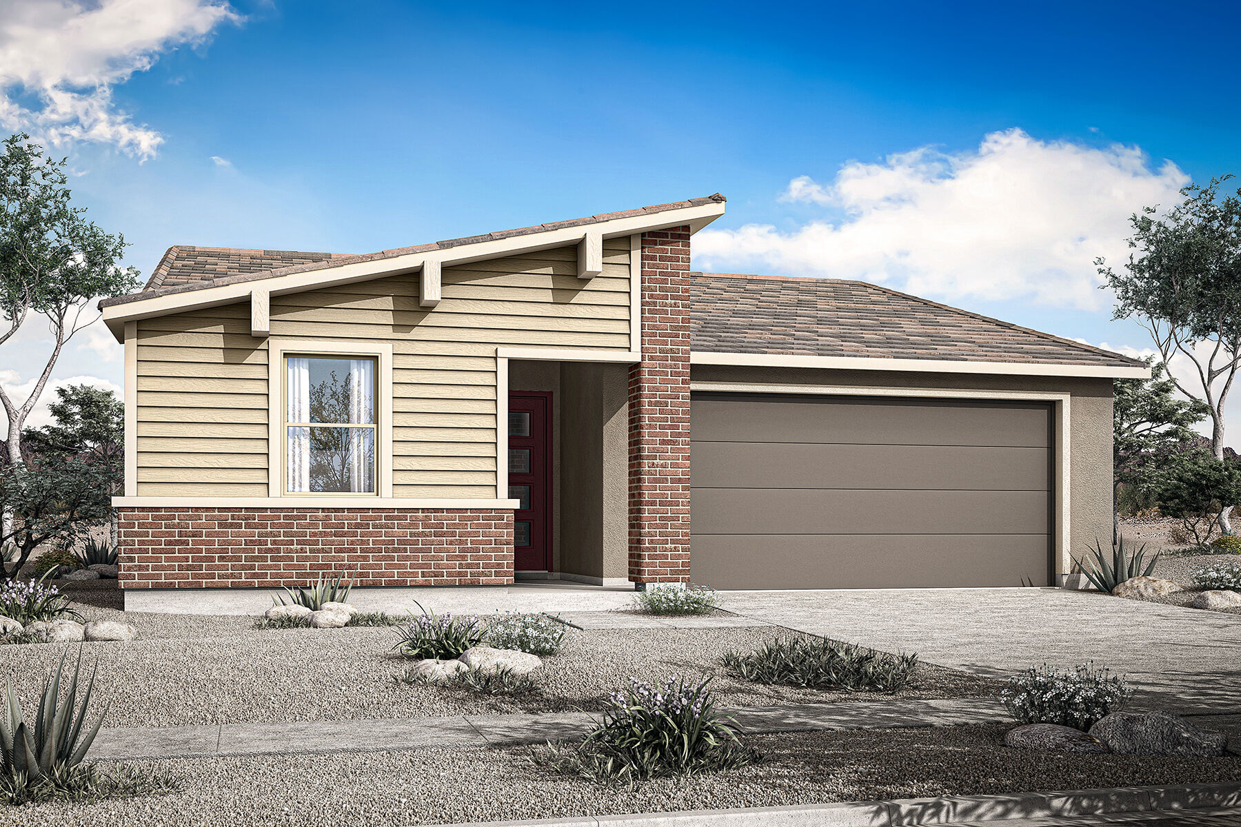  Elevation Front with garage, window, door, exterior clapboard and exterior brick