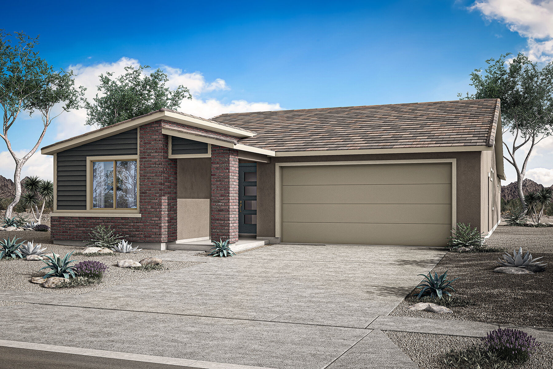  Elevation Front with garage, window and exterior brick