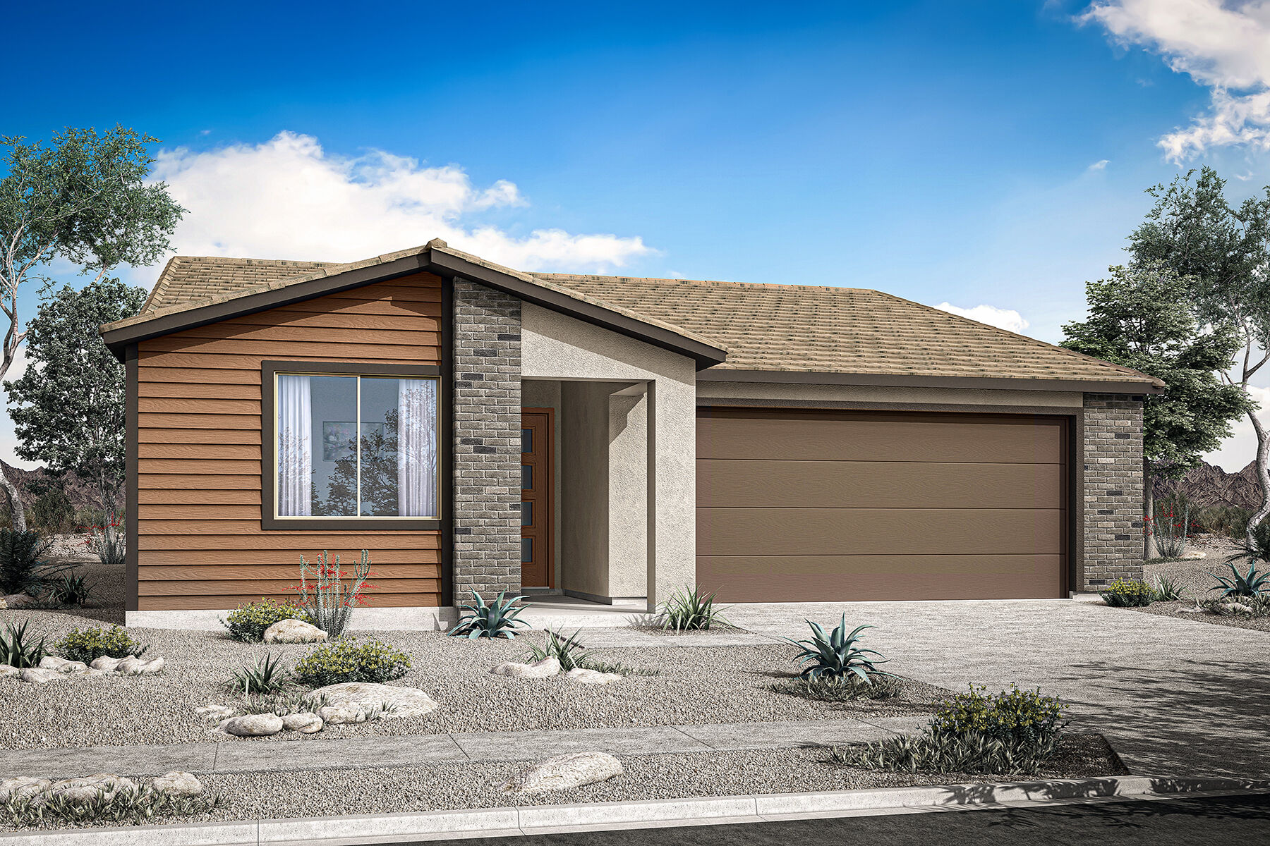  Elevation Front with garage, window, door, exterior clapboard and exterior brick