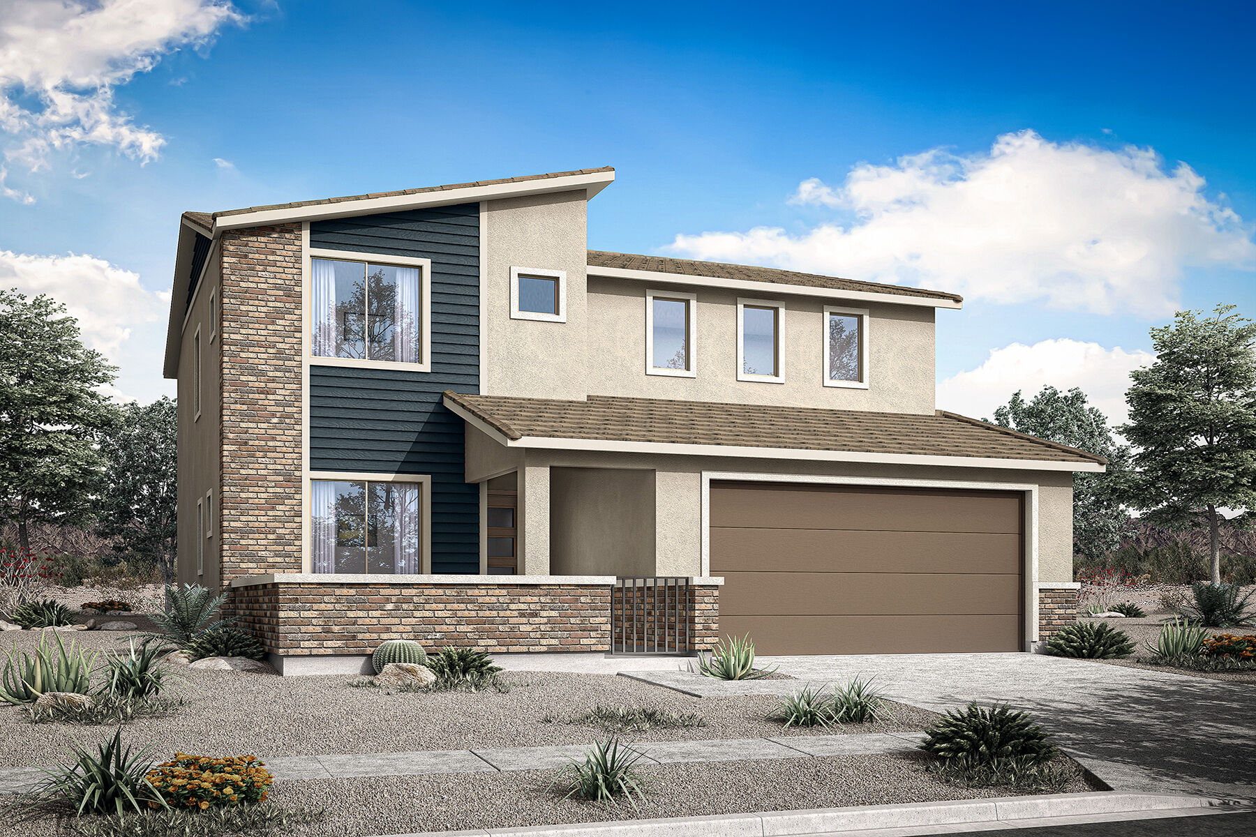  Elevation Front with garage, window, exterior stone and exterior brick