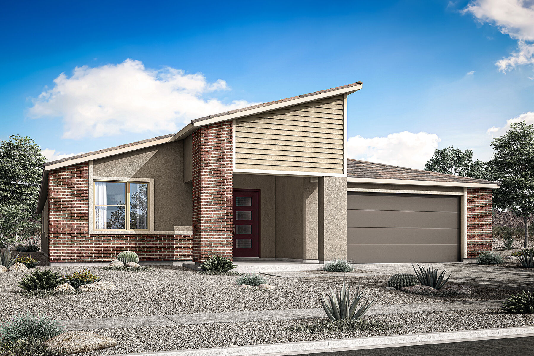  Elevation Front with garage, window, door, exterior brick and exterior clapboard