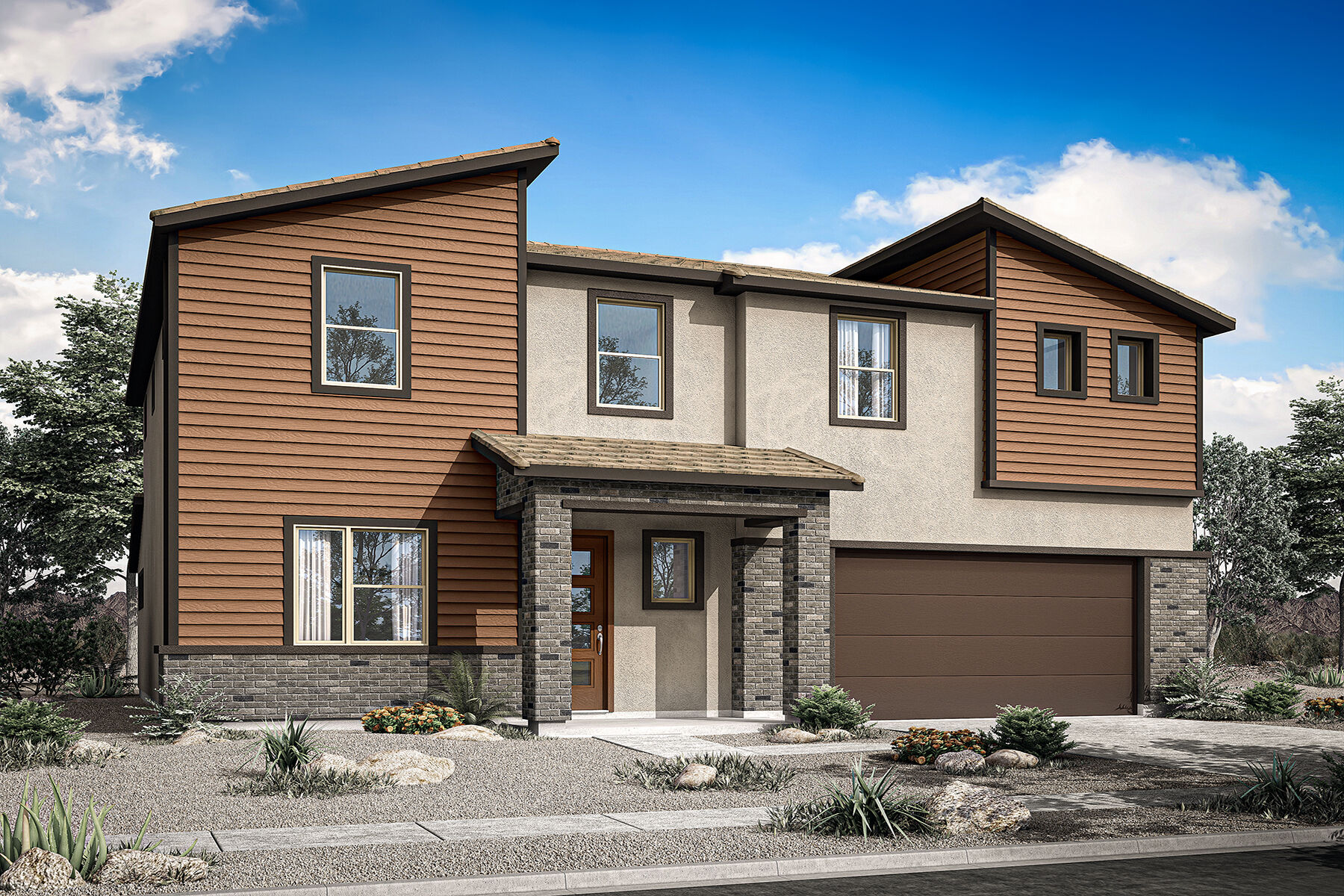  Elevation Front with garage, window, door, exterior clapboard and exterior stone