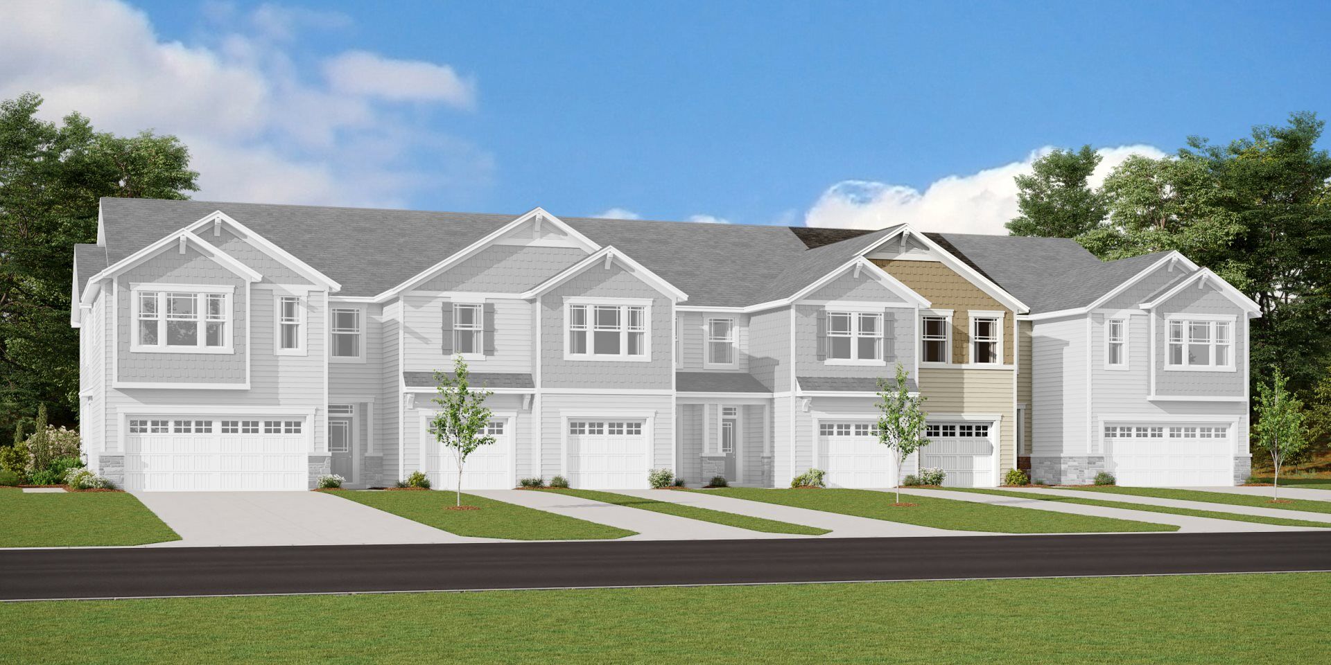  Town Homes with window, garage and exterior clapboard
